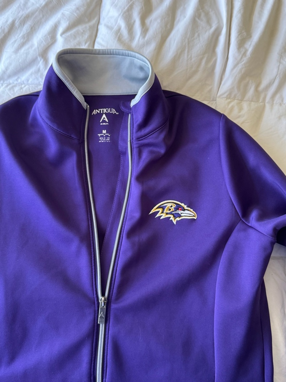 Baltimore Ravens  Logo  NFL Women's Purple Zip Jacket Gray Collar Jacket Medium
